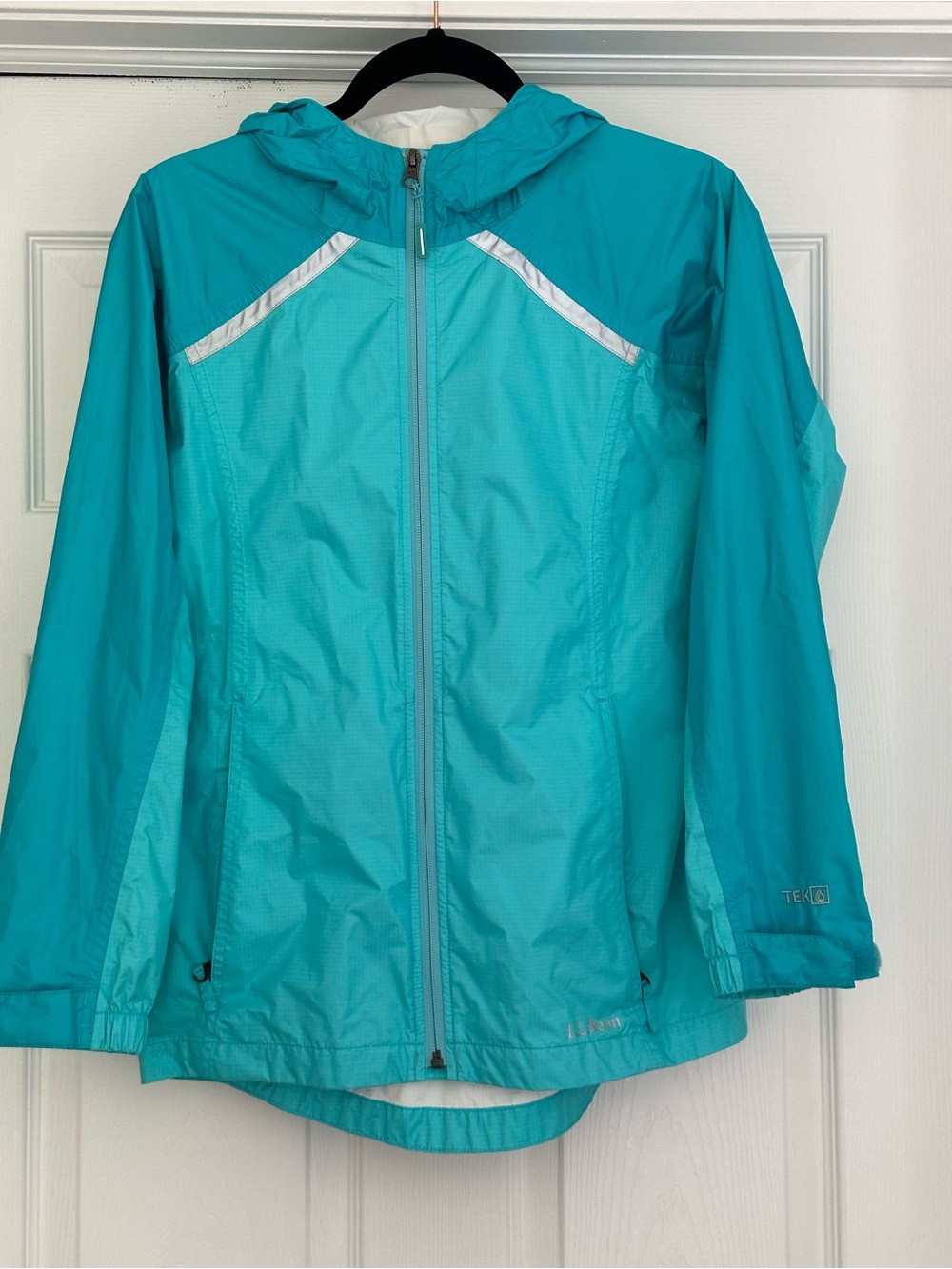 L.L. Bean Girls' Turquoise Hooded Rain Jacket